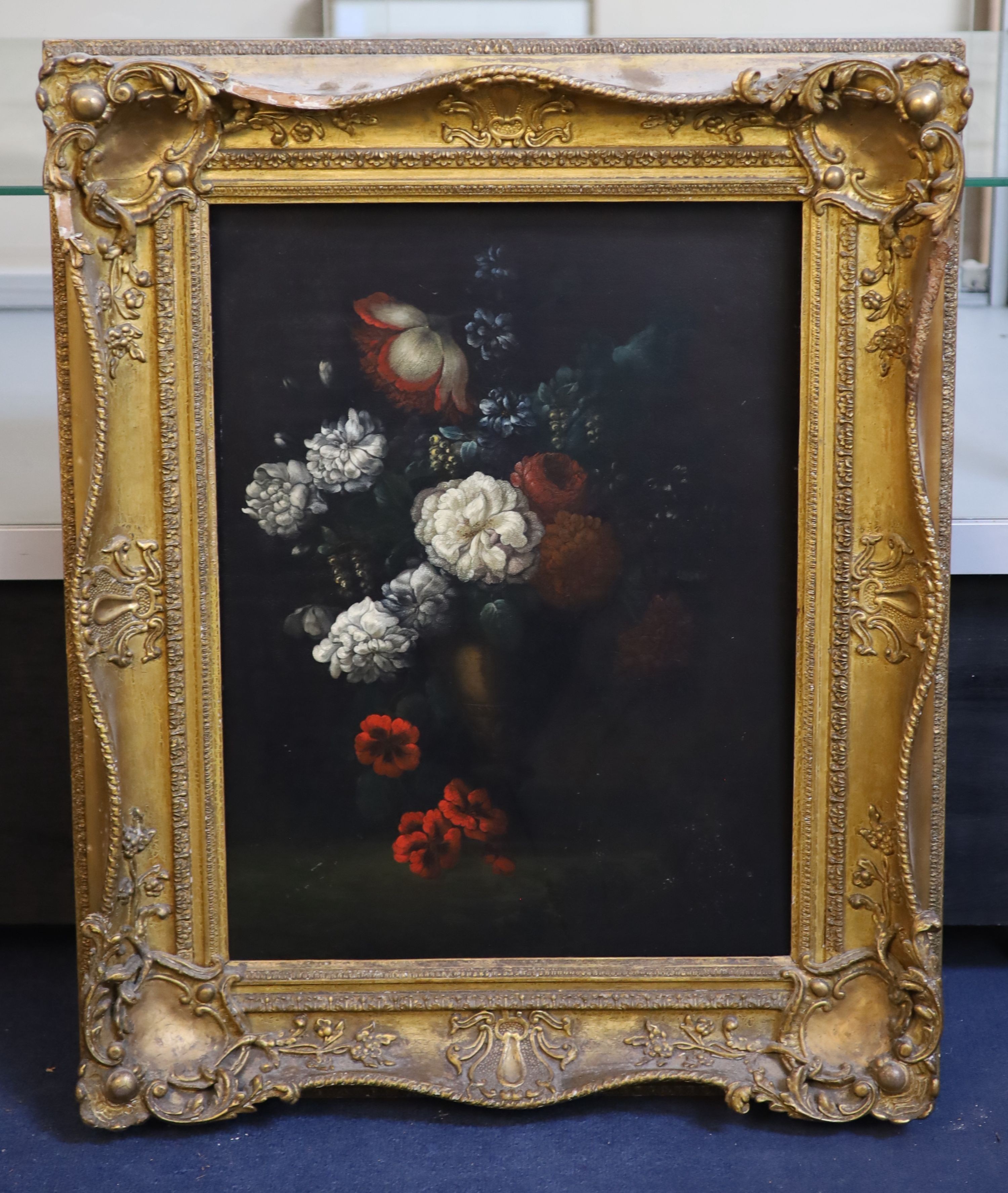 Flemish School , Still life of flowers in a vase, oil on metal panel, 55 x 41cm